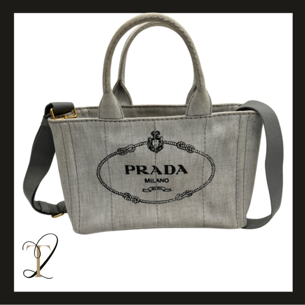 Prada Handbag Canapa Denim Bianco Denim (Light Grey)